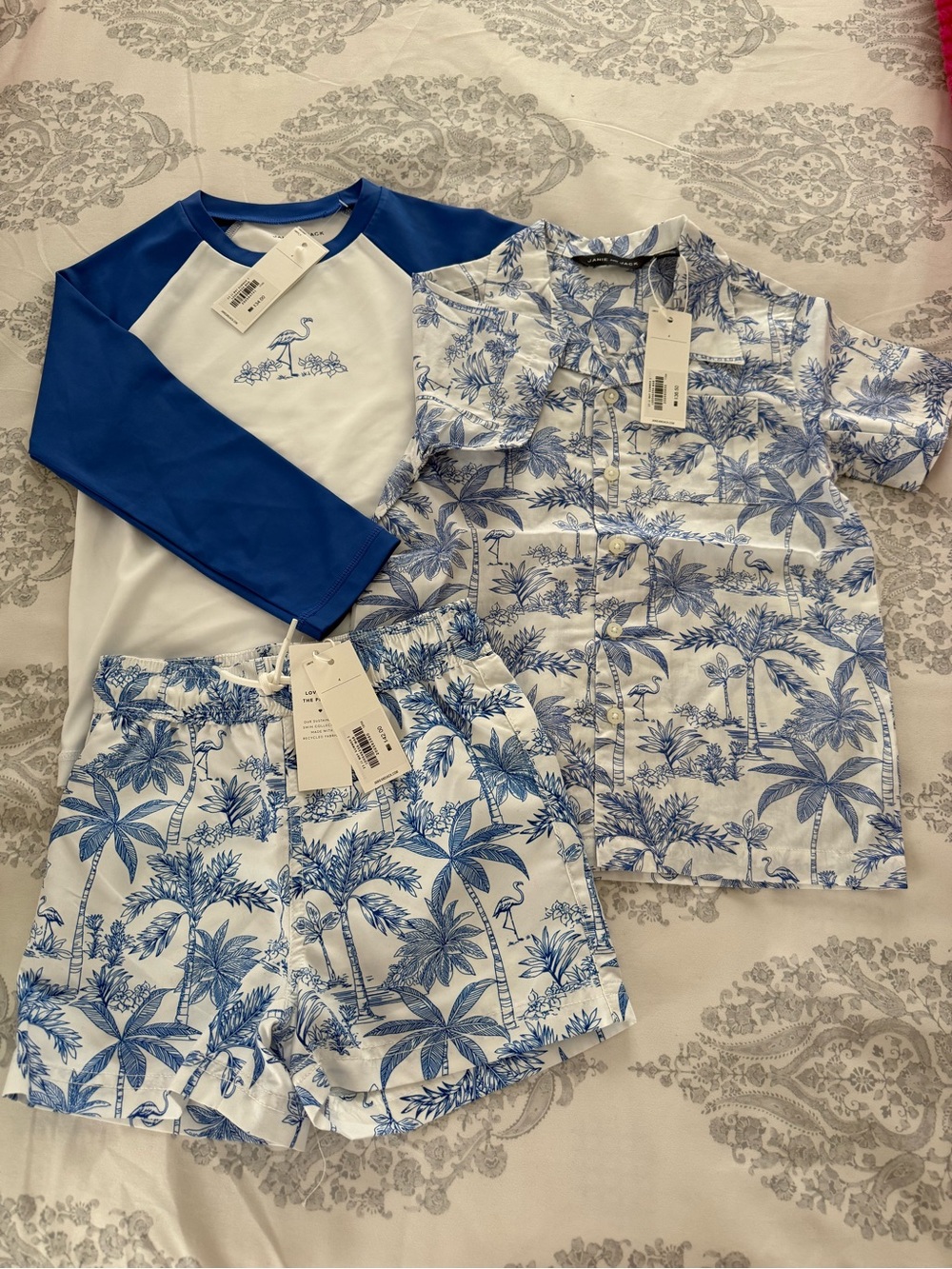 Janie and Jack Blue Palm & Flamingo Swim Set